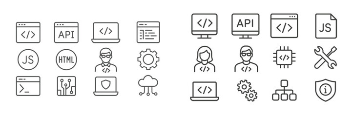 Fototapete - Web development icons depicting various programming concepts and tools utilized in coding and software creation