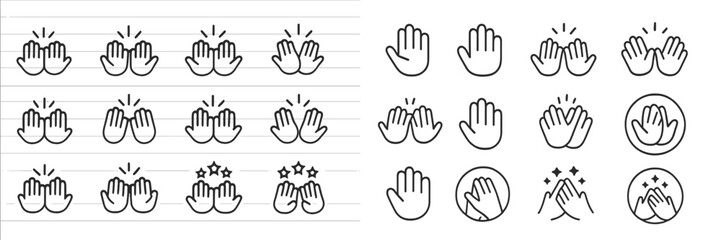 Aufkleber - Collection of hand clap icons and illustrations designed for various reactions and emotions, set against a simple background