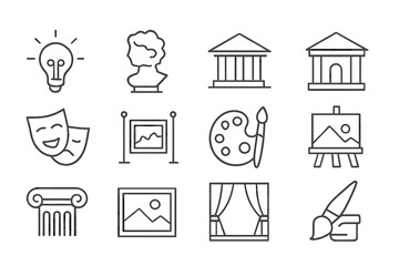 Aufkleber - Artistic icons representing creativity, culture, and historical significance in a minimalist design