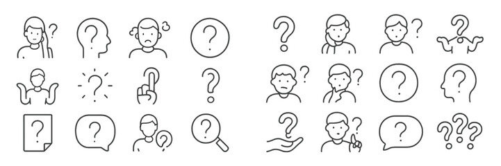 Aufkleber - People communicating their thoughts through illustrations and question marks in a simple design style