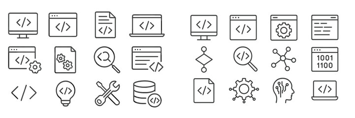 Aufkleber - Line art icons representing web development, coding, and data analysis for software projects