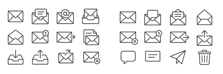 Aufkleber - Various envelope icons representing communication, message delivery, and digital notifications in a clean design layout