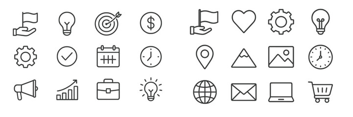 Poster - Various icons representing business, technology, and communication shown in a minimalist style suitable for digital design