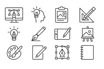 Aufkleber - Design tools and creativity symbols representing artistic process and inspiration in digital and traditional art