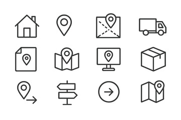 Leinwandbilder - Collection of navigation and location icons for mapping and delivery services in modern design