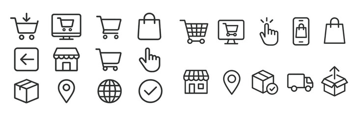 Aufkleber - Shopping icons representing various online and in-store purchasing activities for consumers in a modern digital marketplace