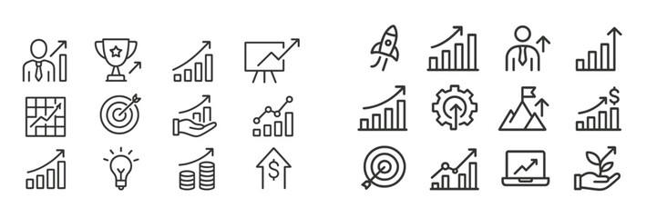 Poster - Growth and success symbols represented by various icons in a clean, minimalistic design