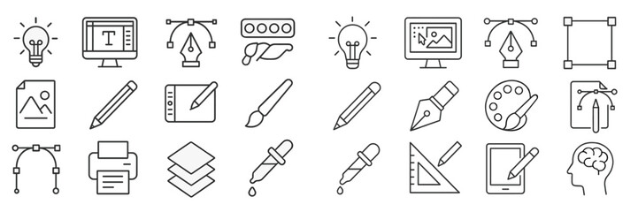 Poster - Creative design tools and symbols used in digital art and graphic design processes in a minimalist style