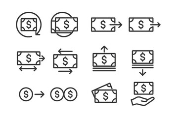 Aufkleber - Different methods of currency exchange and transfer illustrated with simple icons on a clean background