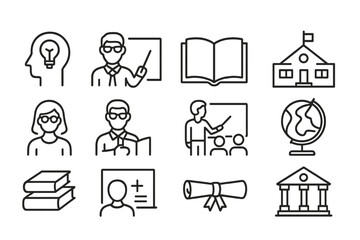 Poster - Engaging educational icons illustrating teaching, learning, and academic success in a classroom setting