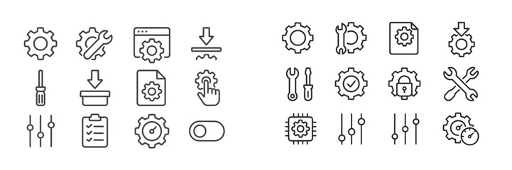 Fototapete - Collection of various tool and gear icons representing technology and mechanics for digital projects in a streamlined layout