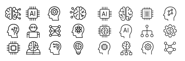 Aufkleber - Innovative AI icons showcasing technology concepts in a minimalist line art style