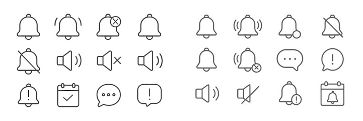 Fototapete - Collection of notification icons showcasing alerts, sounds, and messages in a simple design