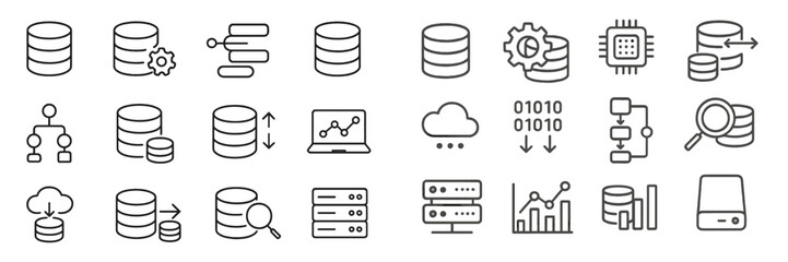 Leinwandbilder - Database icons showcasing various data management concepts and functions used in technology and software development