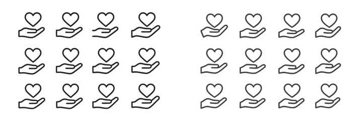 Aufkleber - Multiple hand drawn hearts held in open hands with a simple line style showcasing the theme of love and care