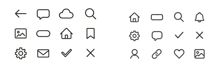 Fototapete - Collection of minimalist icons representing common user interface actions in black line style