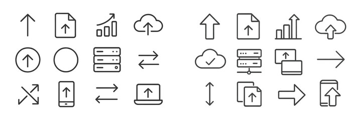 Fototapete - Symbols representing data transfer, online storage, and digital communication processes in a modern design