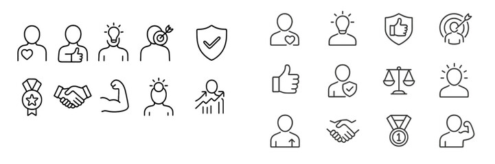 Aufkleber - Diverse collection of line icons representing values like teamwork, achievement, and personal growth