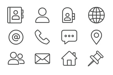 Aufkleber - Simple line icons representing digital communication tools and user profiles in modern technology setting