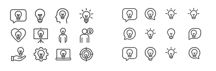 Aufkleber - Creative icons showcasing light bulbs representing ideas, innovation, and teamwork for design projects