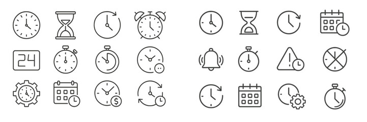 Leinwandbilder - Collection of various clock and timer symbols illustrating the concept of time management and organization in daily life