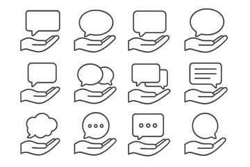 Fototapete - Various speech bubble icons held by hands to represent communication concepts and conversation styles