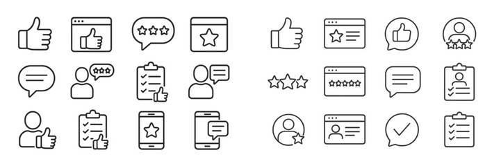Fototapete - Collection of user feedback and review icons showcasing engagement and ratings on digital platforms