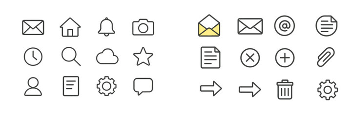 Fototapete - Collection of minimalistic icons representing communication and organization for digital use