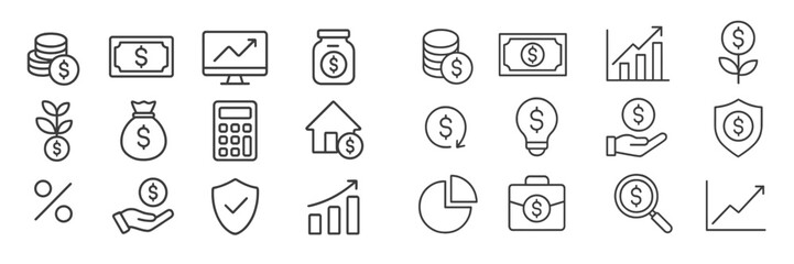 Aufkleber - Financial icons collection illustrating investment, growth, and savings symbols for economic activities and strategies