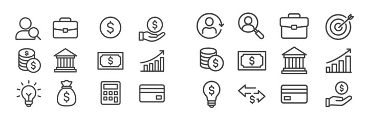 Aufkleber - Icons depicting financial concepts such as investment, banking, and economic growth for educational purposes