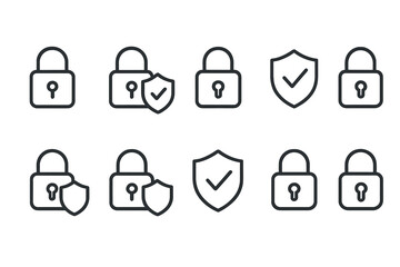 Aufkleber - Collection of security icons featuring locks and shields in minimalist design suitable for various digital applications
