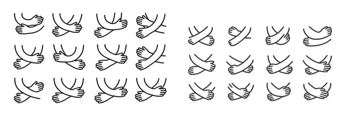 Aufkleber - Different hand gestures illustrating various ways to cross arms across the chest in a minimalist style