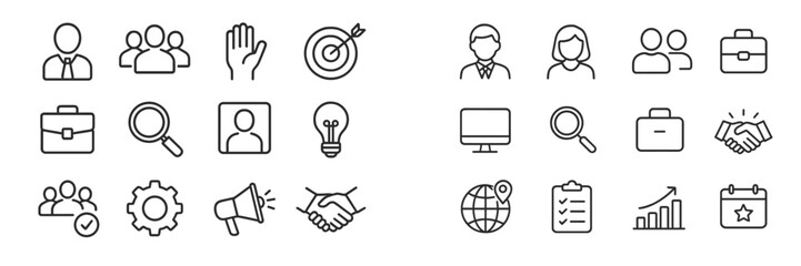 Aufkleber - Variety of icons representing business concepts and activities in a minimalist style