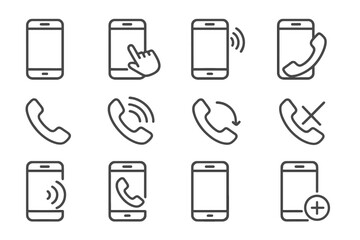 Aufkleber - Collection of mobile phone and telephone icons representing various communication functions and actions