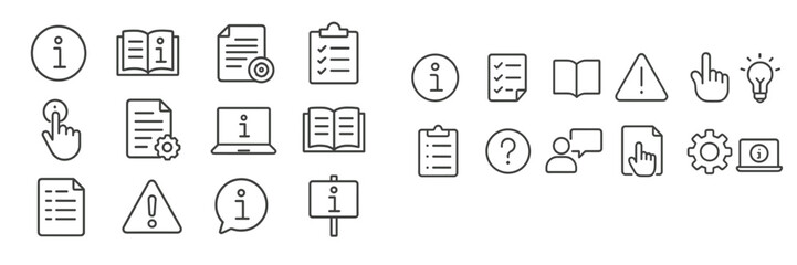 Aufkleber - Collection of various icons representing information, instructions, and communication in a digital context
