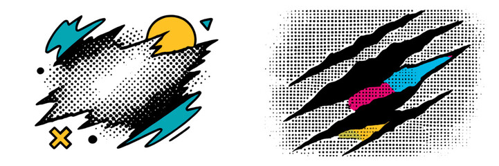 Poster - Creative abstract illustrations of torn paper designs with vibrant colors and contrasting textures