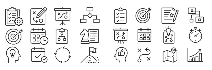 Poster - Icons representing project management concepts in a minimalistic style showcasing various tasks and planning elements