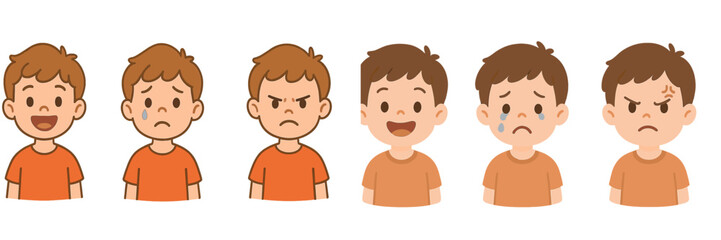 Aufkleber - Emotions of a young boy displayed through various facial expressions in an artistic manner