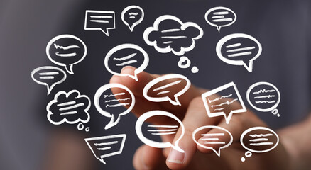 Aufkleber - Abstract image of hand and speech bubbles,ideal for communication, social media, and teamwork concepts.