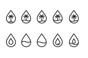Aufkleber - Unique collection of minimalistic water drop designs featuring palm trees and abstract patterns in black and white