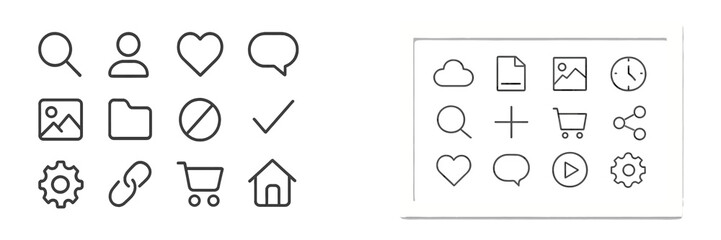Leinwandbilder - Collection of minimalistic icons representing various digital activities and concepts for user interfaces