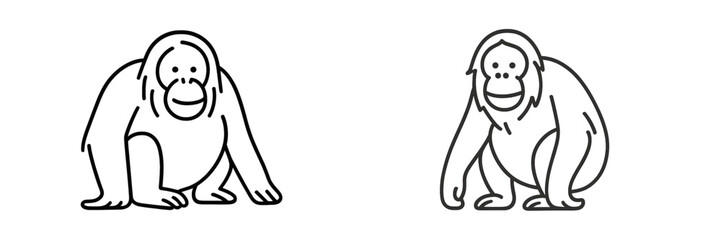 Aufkleber - Two cartoon monkeys sitting side by side in a minimalist style with simple lines and soft expressions