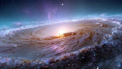 Wall Mural - Majestic spiral galaxy rotating in deep space with bright stars and cosmic dust. Astronomy and universe exploration footage.