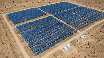 Large solar panel array in a desert landscape