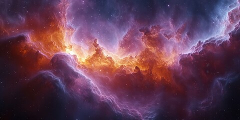 Wall Mural - colorful nebula with swirling clouds and bright stars in deep space at twilight