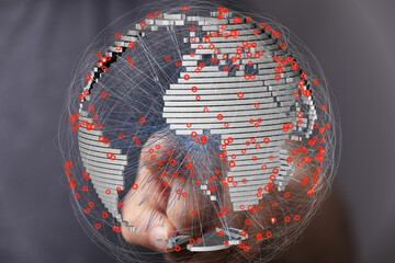 Poster - High-tech image showing global network connections and data flow. Perfect for technology, business, and communication.