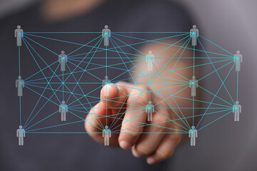 Fototapete - Image of a hand interacting with a digital network of people, symbolizing connection and communication.