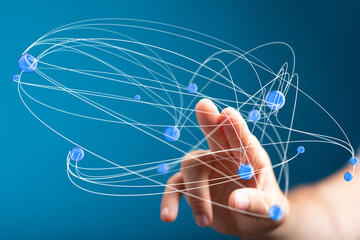 Poster - Abstract image of a hand interacting with a digital network.  Perfect for technology, connection, and global concepts.