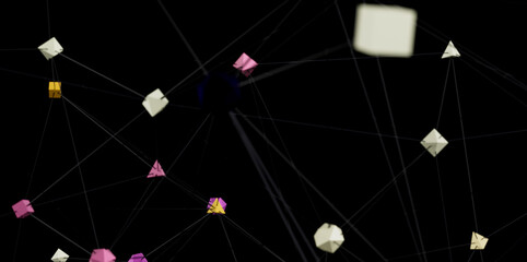 Aufkleber - Stock photo of colorful geometric shapes connected by thin lines, representing network, connection, or abstract concepts.