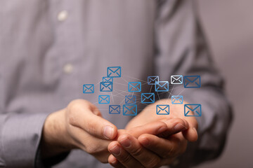 Poster - Efficient email management.  Visual of interconnected emails in hands.
